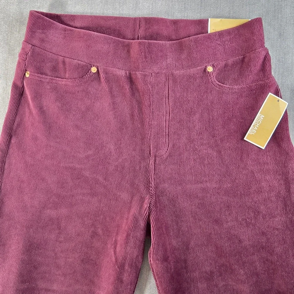 NWT Michael Kors Straight Ankle Pull-On Women L Cordovan Corduroy burgundy soft